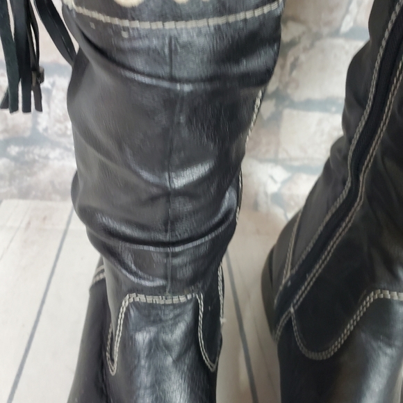 s.Oliver  Winter Tall Leather Boots Lined Faux Fur Black Size 38 - Picture 4 of 16